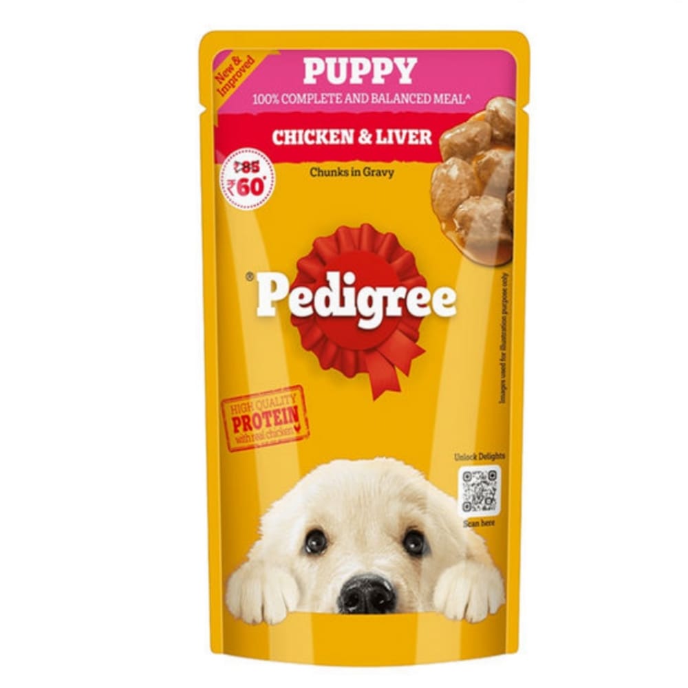 Pedigree Chicken and Liver Chunks in Gravy Pouch Puppy Dog Wet Food (130g)