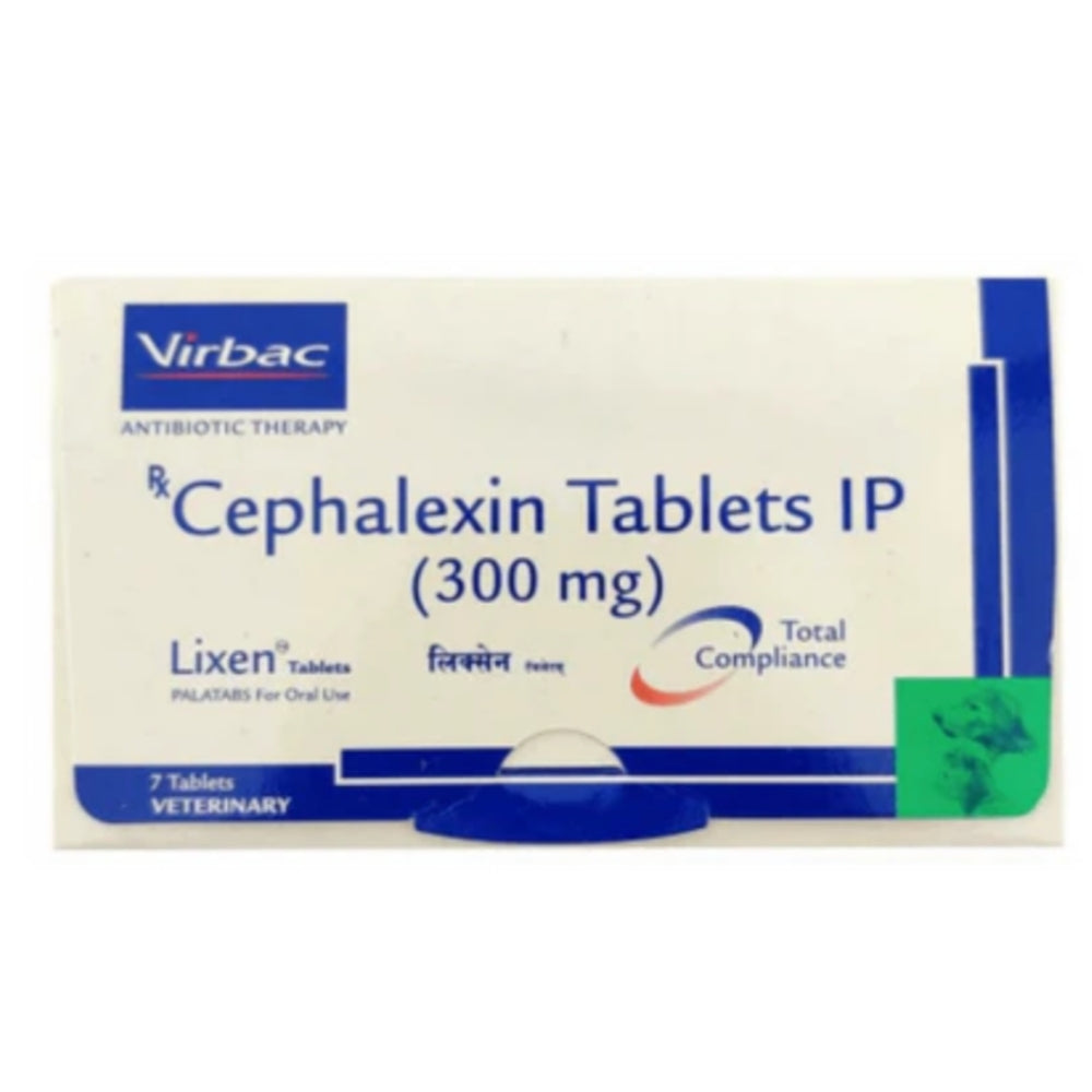 Virbac Lixen Palatab (Cephalexin) 300MG for Dogs & Cats – Pack of 7 Tablets